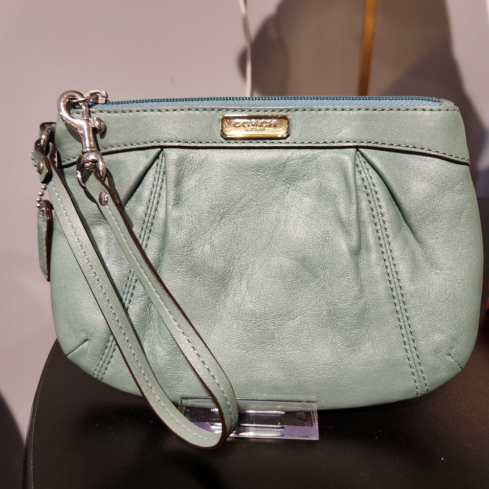 Coach Sage Green Leather Wristlet
